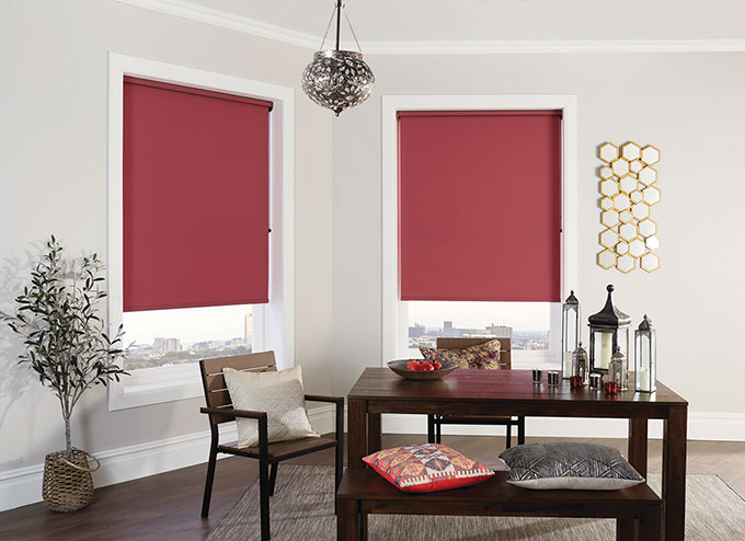 Carnival Pomegranate roller blinds